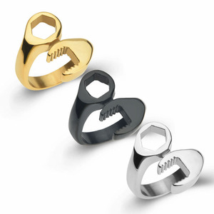 yunnique Men's Wrench Shaped <b>Ring</b> <b>Titanium</b> Steel Fashionable Gold Silver Black Geometric Design Gift Jewelry - Product Image 1