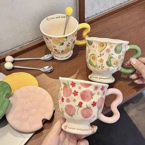 Taza de Café de Cerámica Creativa <span class=keywords><strong>con</strong></span> Tapa, Diseño de Durazno <span class=keywords><strong>y</strong></span> Limón, Gran Capacidad, para Hogar u Oficina, para Beber <span class=keywords><strong>Agua</strong></span> - Product Image 3