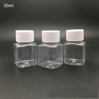 Bouteille carrée ronde en plastique PET de 30 ml, bouteille à large ouverture, bouteille de 1 oz pour poudre, pilules, capsules avec couvercle noir et blanc