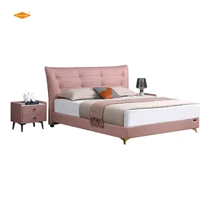 Modern Minimalist Luxury Pink Princess Leather Bed Upholstered King Size Bed Bedroom Furniture