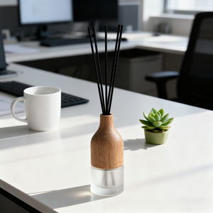 Botella aromática de vidrio redondo esmerilado de 30ml personalizada con tapa de madera, difusor de caña, botella de embalaje de aceite - Product Image 3