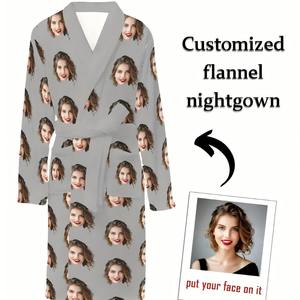 חם מכירה קיץ פוליאסטר sleepwear תמונה אישית מותרות הלילה שמלת לילה למבוגרים - Product Image 4