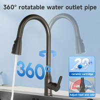 ARROW Pistolet de luxe en acier inoxydable Gris Robinet de cuisine Mélangeur chaud et froid Robinet d'évier Rotation à 360 degrés Robinet pulvérisateur extractible