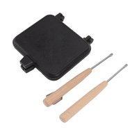 Gaufrier Gaufrier avec 2 poignées en bois détachables Poêle de cuisson pour petit-déjeuner Panini Gaufre