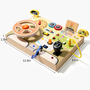 Tableau d'activités en bois personnalisable avec éclairage LED, volant analogique, circuit sensoriel pour bébés, jouets Montessori pour enfants, tout-petits, garçons et filles - Product Image 5