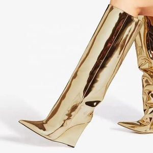 Botas de Invierno de Tacón Alto para Mujer, Talla Grande 44, Estilo Western, de PU, Color Dorado Metálico, con Punta Puntiaguda, Zapatos Personalizados - Product Image 6