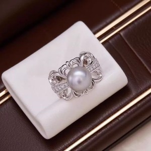 Support de bague en argent S925 avec perles rondes de 10-12 mm, accessoires de perles DIY 10729, bijoux en argent tendance - Product Image 1