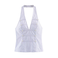 Haut sans manches personnalisé 2026 à dos nu avec détails boutonnés et cordon de serrage, chemisier polyvalent à nouer au cou, style vintage décontracté OEM/ODM