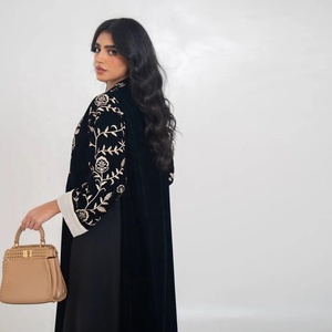 Robe longue élégante en velours noir brodée de fleurs, style abaya modeste, pour femmes, <span class=keywords><strong>HS123</strong></span> - Product Image 5