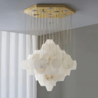 Lampe en marbre d'alabastro moderne et luxueuse sur mesure, pour cuisine, bar, comptoir, hôtel, hall, décoration, luminaire suspendu linéaire pour table à manger