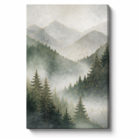 Impression sur toile abstraite de forêt de montagnes brumeuses avec des arbres de pin, art mural suspendu pour le salon et la décoration d'hôtel, taille personnalisable