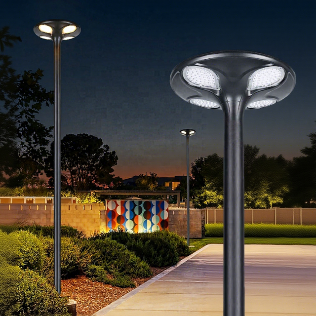 Aluminum Solar Garden Light With Pole Waterproof IP65 UFO Solar Powered Led Street Lamp