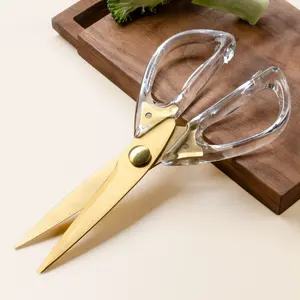 New Design Transparent Acrylic And Gold Scissors Multifunctional Kitchen Scissors Cutting Scissors