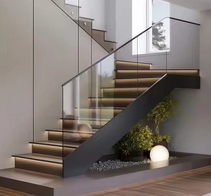Outside Modern Balcony U Channel Glass Railing LED Light <b>Frameless</b> Aluminum <b>Frame</b> Resistant Easy Install Balustrades Handrails - Product Image 1