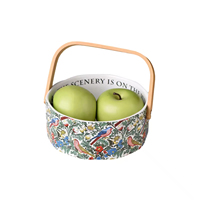 Keramische bloemenvormige fruitschaal met houten handvat, elegante porseleinen fruitschaal met handvat