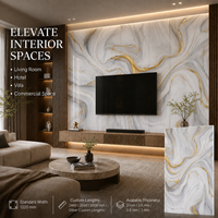 Dalle de marbre artificiel MORLENX Flowing White Gold en PVC avec revêtement UV pour décors de réception, décoration d'appartements et fournitures commerciales