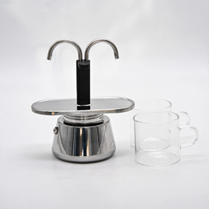 Mini 304 <span class=keywords><strong>de</strong></span> acero inoxidable <span class=keywords><strong>de</strong></span> doble taza Moka Pot diseño italiano clásico conveniente <span class=keywords><strong>cafetera</strong></span> para el hogar al aire libre almacenado - Product Image 4