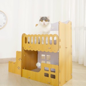 Cama para gatos de cartón corrugado tipo villa, cuadrada, con tabla de madera reemplazable para rascar, cama divertida para gatos que ahorra espacio - Product Image 6