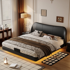 Letto Sospeso Moderno a Forma di Petalo in Legno Massello con Striscia Luminosa a Induzione, Spazio di Archiviazione <span class=keywords><strong>Salvaspazio</strong></span>, Sicurezza Completa, Camera da Letto Principale di Alta Gamma - Product Image 3
