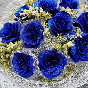 Cabezas de Rosa con Brillo, Flor de Cristal, Polvo Dorado, Flor Azul Encantadora, Ramo para el Día de San Valentín, Material para Manualidades, Flor de Rosa con Brillo - Product Image 6