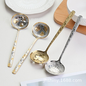 Shiny-Jh French Style Embossed Flower Pattern 304 Stainless Steel Soup Spoon Strainer Household Elegant Court Design - Product Image 4