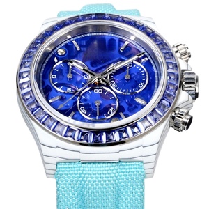 <span class=keywords><strong>Montre</strong></span> pour homme de pointe en fibre de carbone blanche avec lunette sertie de diamants bleus, squelette, mouvement mécanique 4130, élégante et polyvalente - Product Image 2