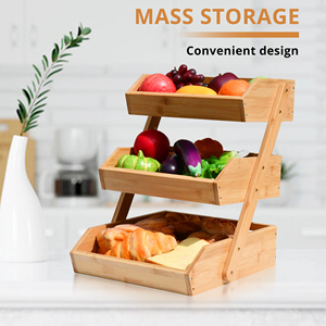 Stockage de fruits en bambou naturel à 3 niveaux, panier à légumes en bambou empilable à 3 niveaux - Product Image 5