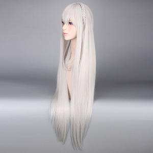 Ainizi Long Straight Silver White Color Re:<strong>Zero</strong> Series Character of Emilia <strong>Cosplay</strong> Wigs for Girls - Product Image 5