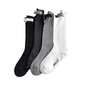 Wholesale Custom Sock Manufacturer Crew Sport Ballet-Style Label Bow Vertical Strip Calf Pile Socks