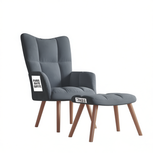 Dark Grey Living Room Chair With <b>Stool</b> Midcentury Modern Fabric <b>Wood</b> Legs Relaxing Seating Option - Product Image 1