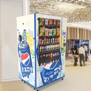 Máquina de venda automática de bebidas pequena, máquina de venda automática para bebidas e alimentos, combo de lanches, com cartão de crédito, moeda, pagamento, distribuição automática