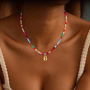 Collier pendentif en laiton vintage mignon en forme de cœur avec initiale et chaîne en bambou pour filles de 5 à 15 <span class=keywords><strong>ans</strong></span>, cadeau de fête - Product Image 3