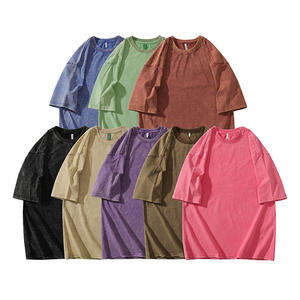 Maglietta da uomo e donna taglie forti a maniche corte camicia estiva pesante in cotone lavata oversize a Base solida - Product Image 6