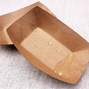 Paper Food Tray Disposable Kraft Paper Food Serving Tray Bulk Brown For Nachos Tacos BBQ Fries