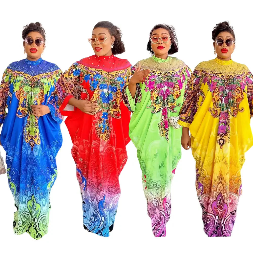 नई डिजाइन अफ्रीकी लक्जरी डायमंड पार्टी ड्रेस दशिकी काफ्तान 2024 महिलाओं की ग्रीष्मकालीन ढीली मुद्रित मैक्सी ड्रेस अफ्रीकी महिलाओं के कपड़े