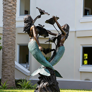 Life Size Antique Traditional <strong>Bronze</strong> Casting Two <strong>Mermaid</strong> <strong>Statues</strong> Sculpture Customizable Size Patina Finish 30-Year Guarantee - Product Image 6