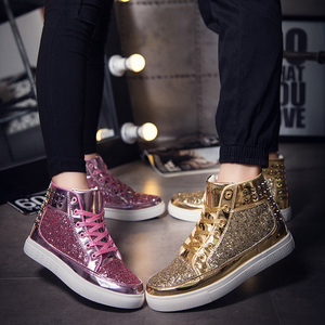 Listo para enviar lentejuelas brillantes remache atractivo corte alto zapatillas unisex skate zapatos para los amantes - Product Image 4