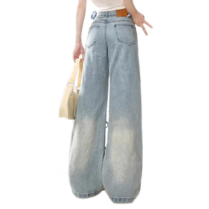 Nuovo stile coreano estivo Jeans Multi tasca a gamba dritta per le donne a vita alta a gamba larga stile <span class=keywords><strong>Cargo</strong></span> largo e confortevole - Product Image 3