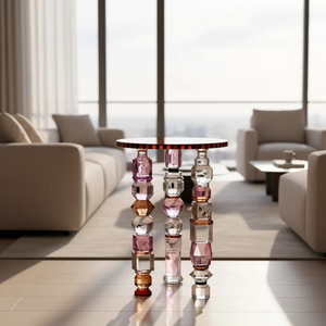 Tavolino Laterale di Lusso con Cristalli Geometrici |   Tavolino da Caffè in Acrilico Tagliato a Mano con Motivo Azalea per Arredamento di Design e Interni di Hotel di Lusso - Product Image 1