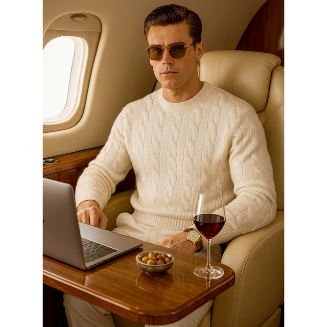 Men's Cable Knit Sweater Winter Heavyweight Thickened Warm Clothing with Vintage Style Old Money Simple High-End Look