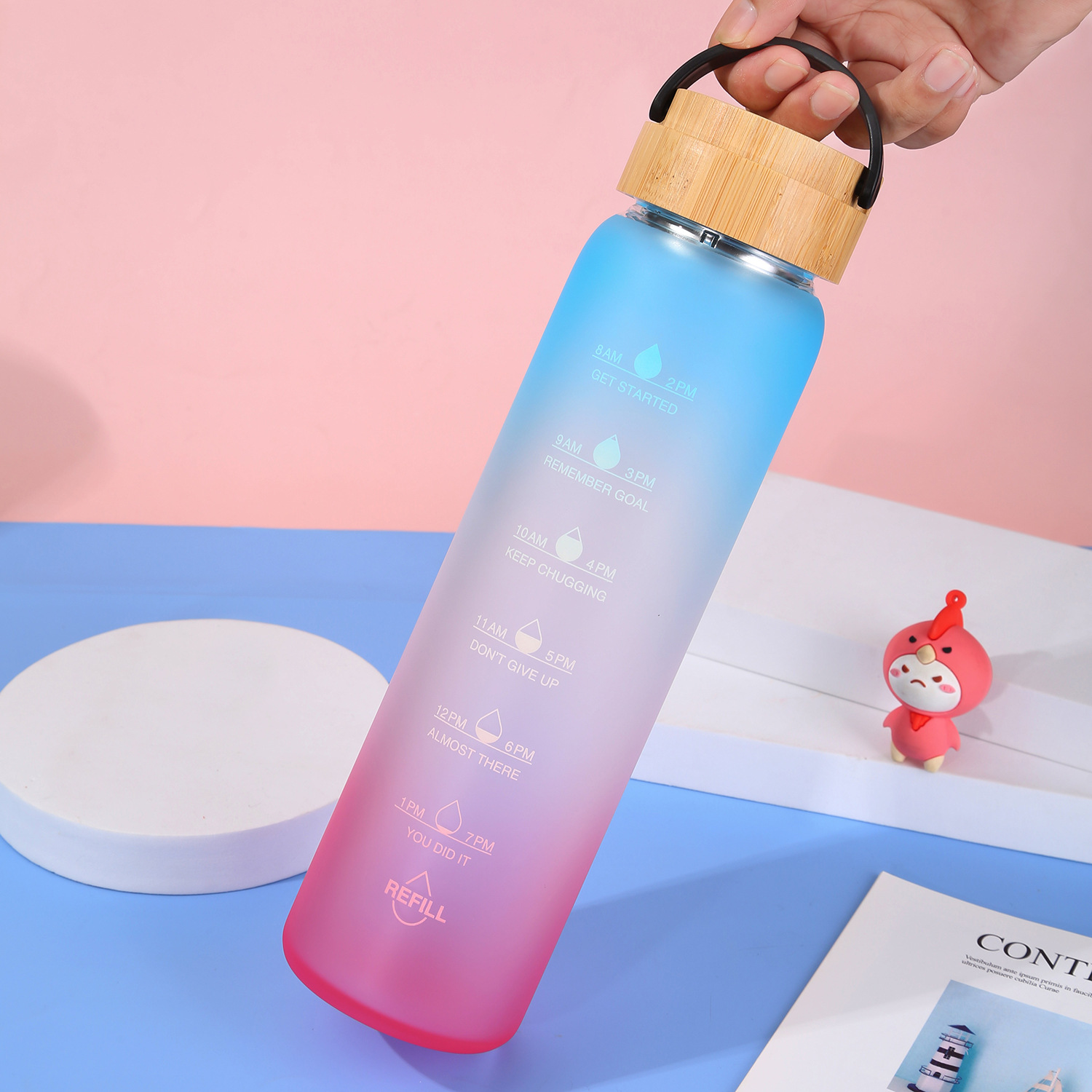 Bamboo lid single layer frosted glass water bottle with cloth cover outdoor sports water bottle