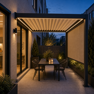 Pérgola para la noche con pantalla de privacidad ZIP y LED cálidos integrados, 3x5m, para patio lateral de casa adosada - Product Image 4