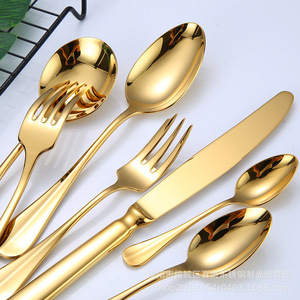 Venta al por mayor de gama alta cuchara tenedor cuchillo espejo oro cubiertos de acero inoxidable cubiertos de 7 piezas - Product Image 3