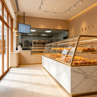 Hochwertige Multifunktionale Aluminium-Bäckereivitrine mit LED-Beleuchtung Luxuriöse Goldverzierung Umweltfreundliche Kommerzielle Einzelhandelsvitrine