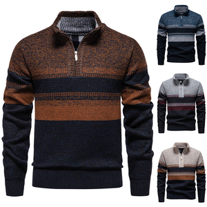 <span class=keywords><strong>Pull</strong></span> zippé polo robuste personnalisable 2025 pour homme, en maille torsadée côtelée, style Old Money, coupe <span class=keywords><strong>oversize</strong></span>, avec motifs collage - Product Image 1