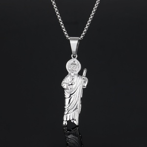 Collier en acier inoxydable San Judas Tadeo, pendentif Saint Jude en or 18 carats, chaîne cubaine, bijoux religieux pour hommes, style hip-hop - Product Image 3