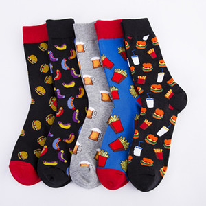Chaussettes en coton 200N à motif jacquard de dessins animés de restauration rapide (hamburger, banane, bière, frites) pour hommes, style décontracté, pour les passionnés de cuisine - Product Image 2
