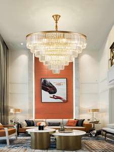 现代北欧定制酒店楼梯婚礼装饰金色光泽沙龙水晶大吊灯高天花板豪华吊灯 - Product Image 4