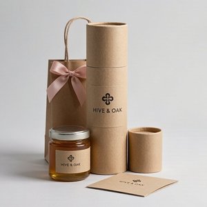 Food Grade Natural Kraft Paper Cylinder Round <b>Box</b> with Silk Screen Printing for Organic Honey Jar Packaging Custom Wholesale - Product Image 1