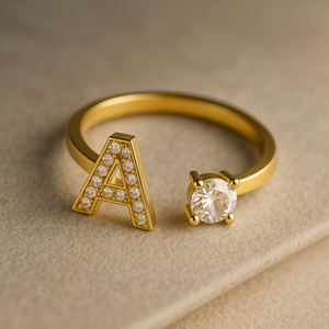 Adjustable 26 Letter <strong>a</strong> Initial <strong>Ring</strong> with CZ Stones - Personalized Open Band <strong>Ring</strong> for Women Fashion Jewelry - Product Image 2